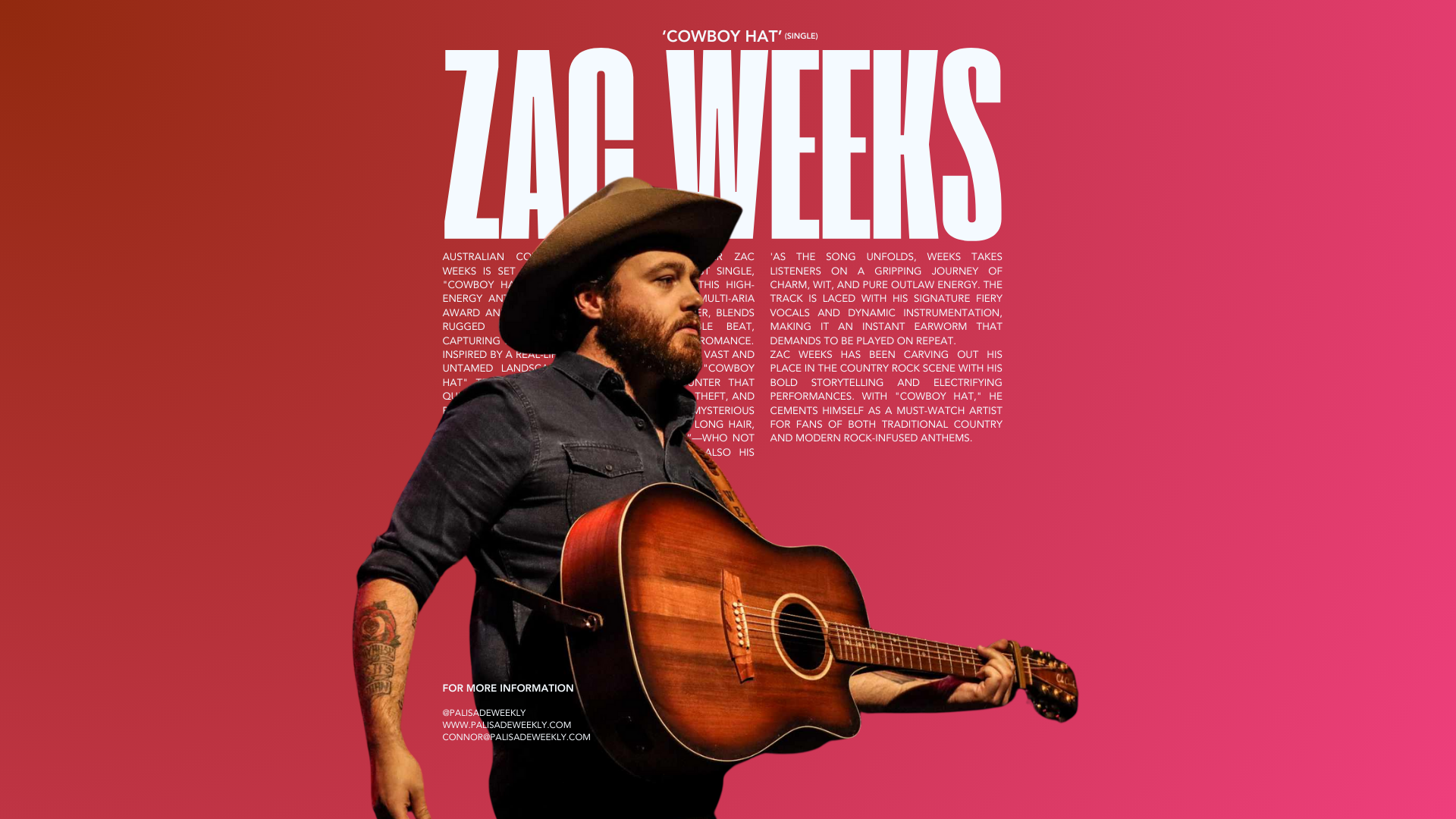 A Story of Love, Mischief, and an Unforgettable Outlaw, Zac Weeks New Single ‘Cowboy Hat’