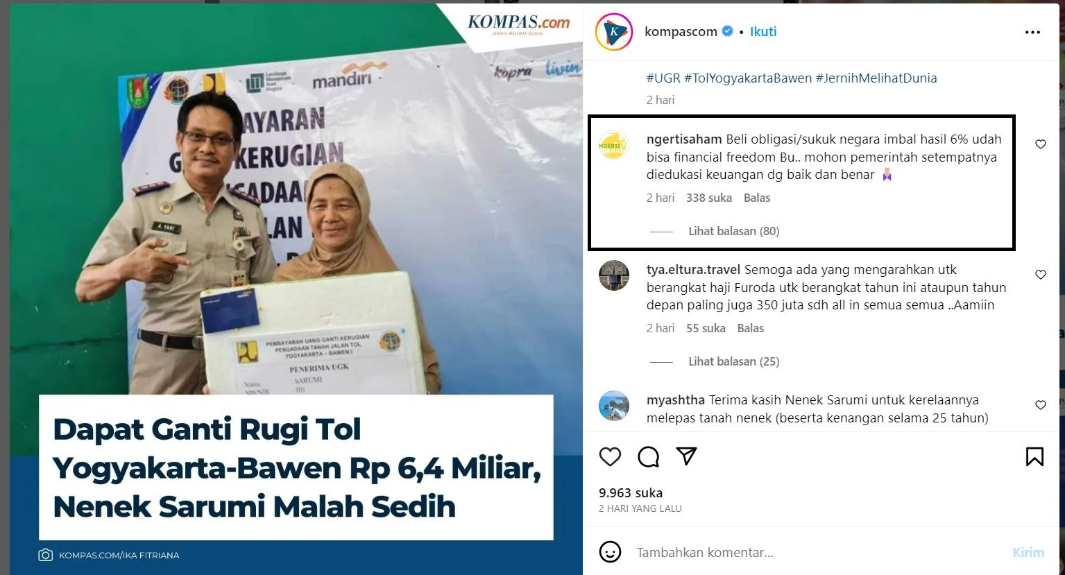 foto bu sarumi yang dapat uang Rp6,4 miliar