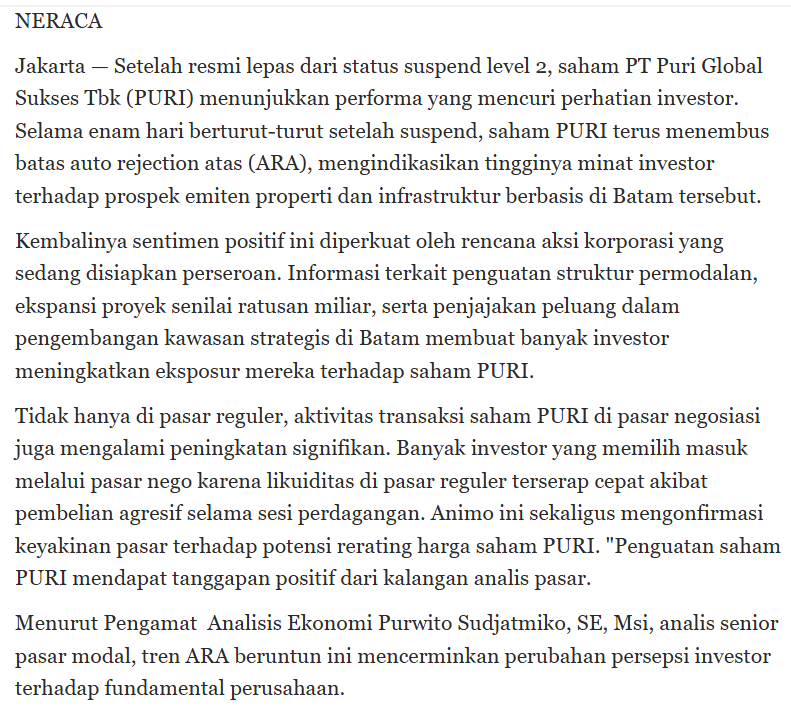 Capture berita Neraca terkait narasumber yang sama membahas saham ISAP