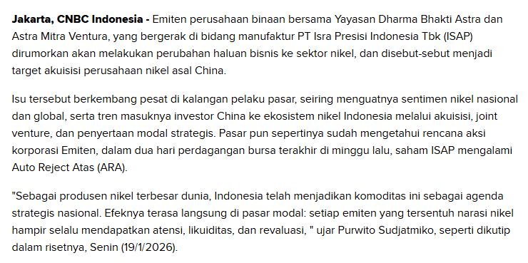 capture-an berita CNBC terkait saham ISAP