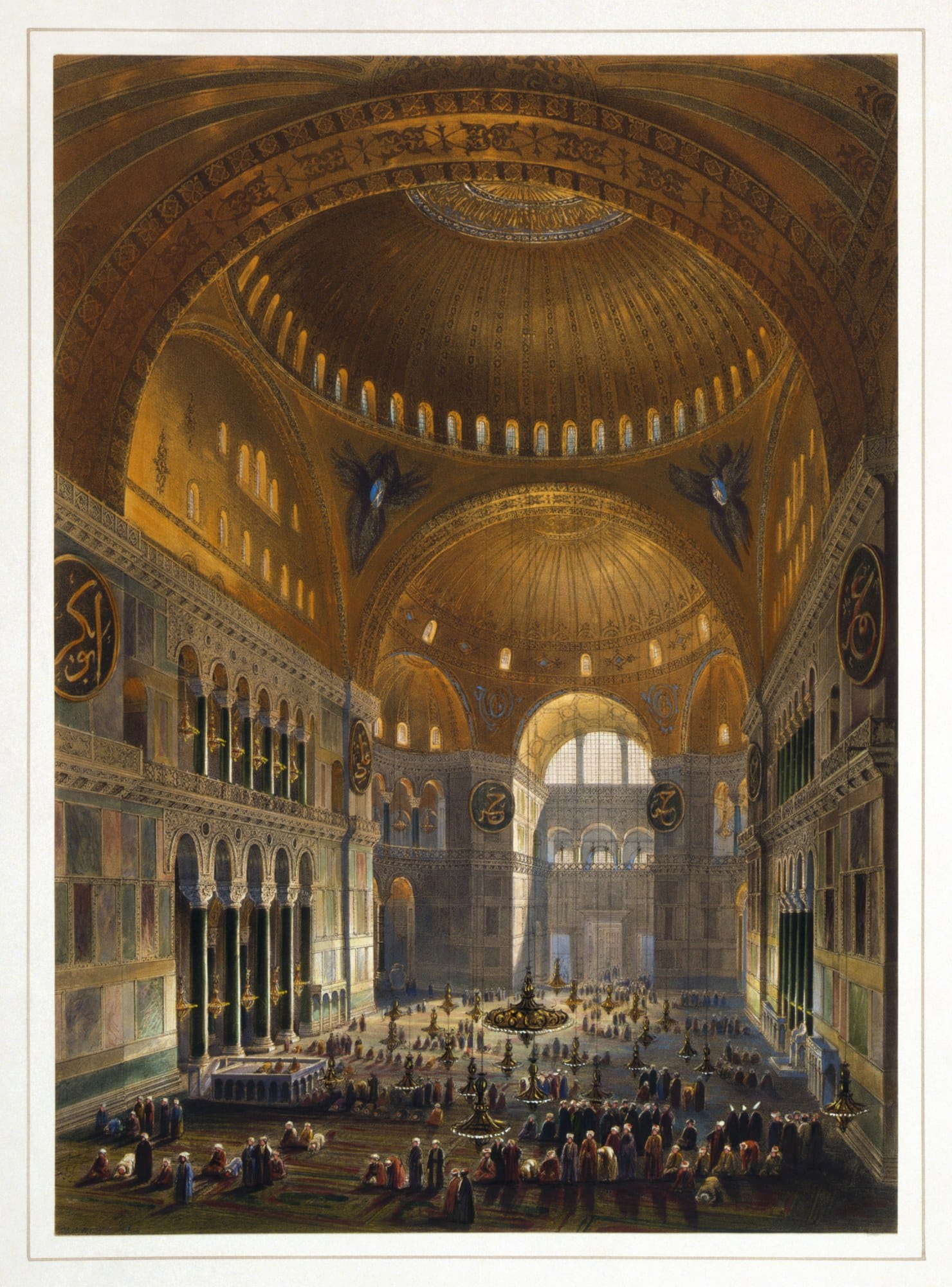 Litografia del 1852 de la nau de Santa Sofia d'Istanbul funcionant com a mesquita