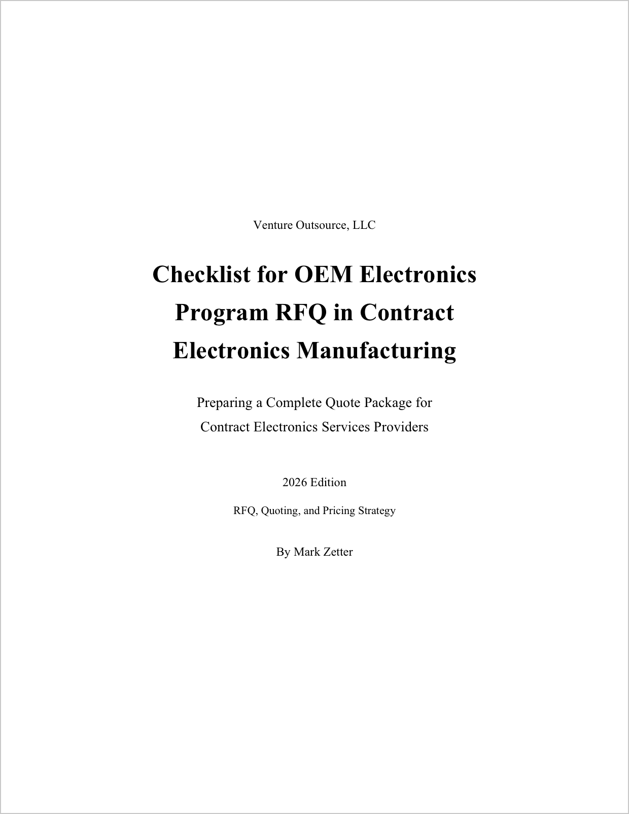 Checklist for OEM Electronics Program RFQ in Contract Electronics Manufacturing