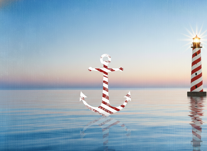 A lighthouse beacon on the horizon and an anchor in the foreground, representing MetaChinese Institute’s Beacon–Anchor Theory: beacons to see, anchors to hold in structural literacy.