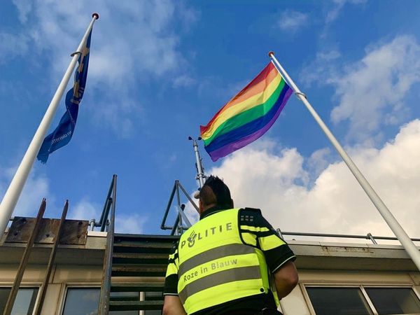 Dutch police fly Progress Pride flags across the Netherlands for Coming Out Day