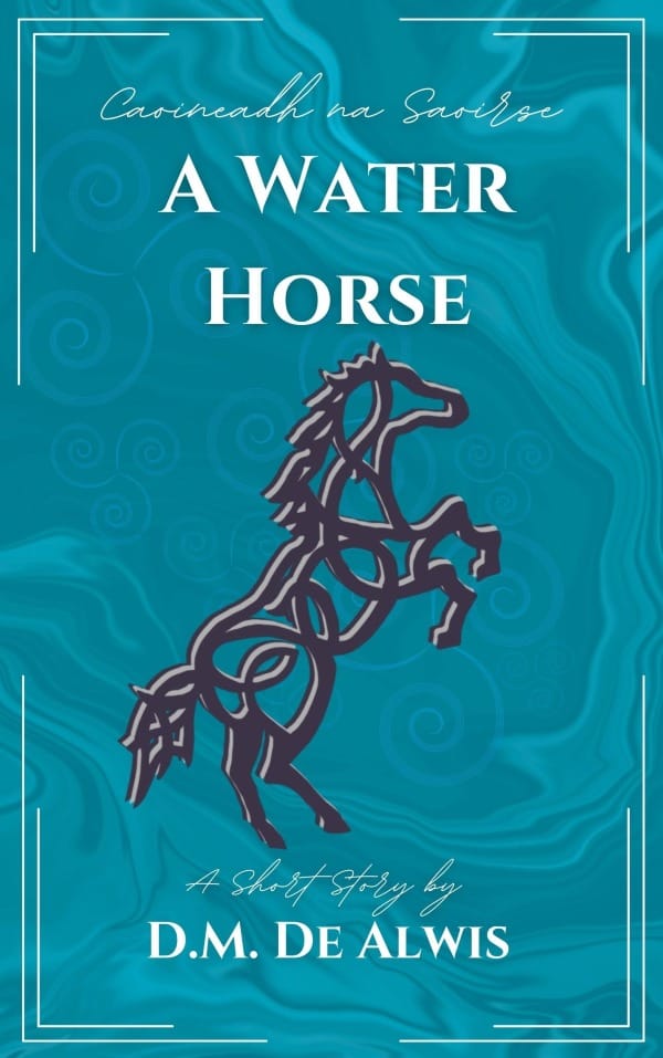 A hand-drawn horse on a blue-green background.