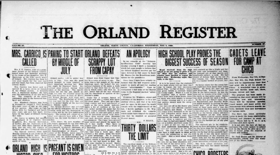 This Week in Orland History, May 1920: 'Nasty mud-slinging' and a public apology