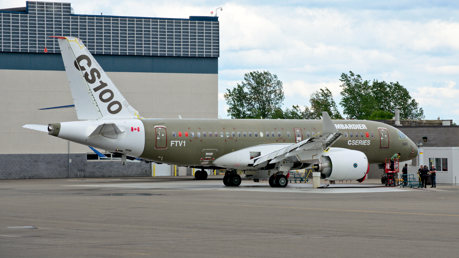 A photo of Bombardier's CS100 (now Airbus A220)