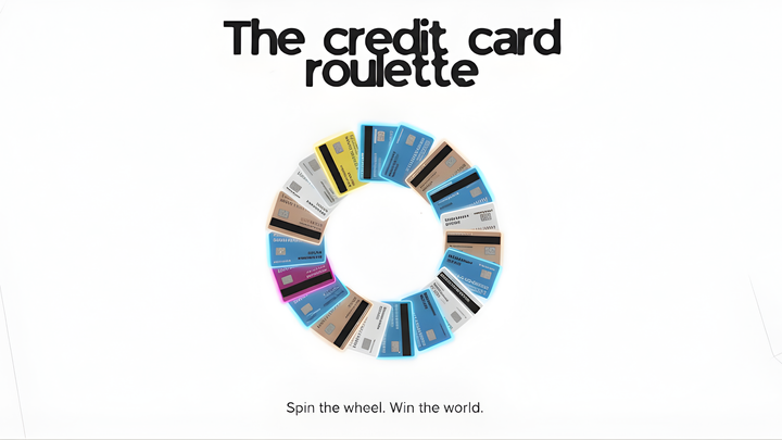 Circular arrangement of colorful credit cards forming a roulette wheel under the title ‘The Credit Card Roulette.’