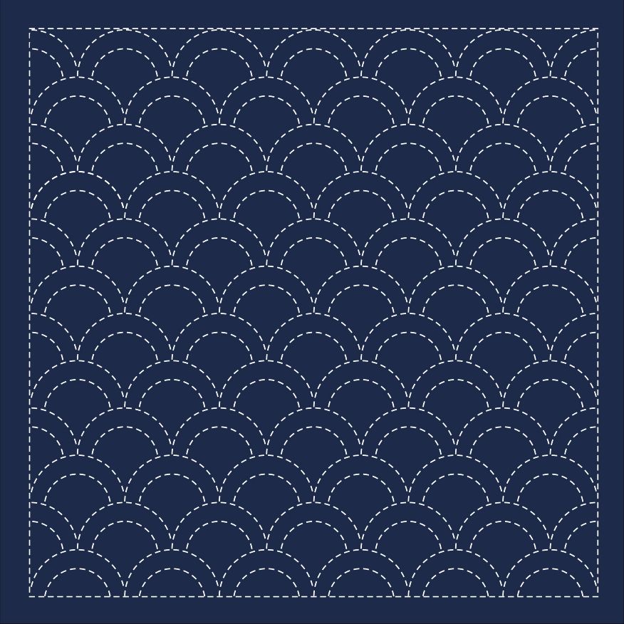 Sashiko pattern seigaiha white on blue.