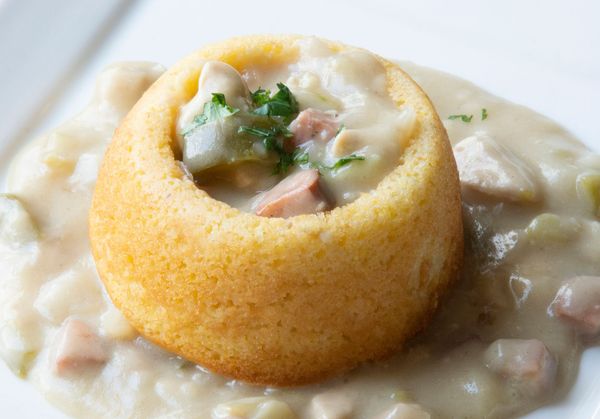 Cornbread Bowl with Chicken Sausage Gumbo