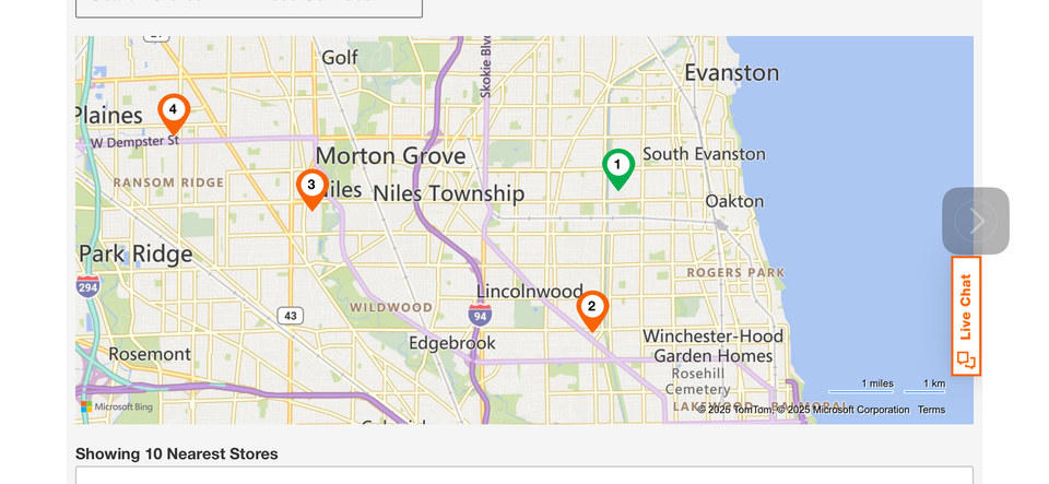 A map of some Home Depot locations north of Chicago