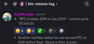 Vision log 1440 and VL 1441. Predictions "BTC is below 120K in July 2025, Genius Act. BTC top. Crypto boom. "BTC millionaires". More upside for BTC. Window of opportunity is drawing near. Wall Street are buying