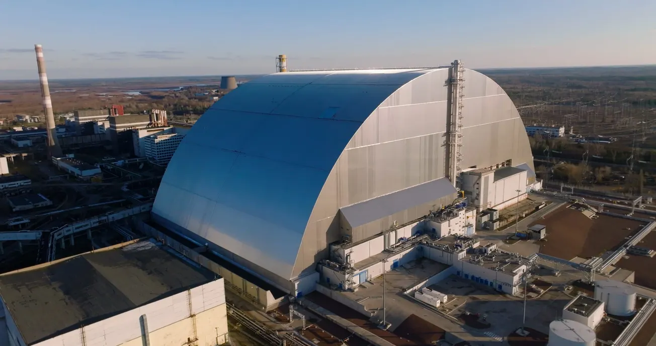 The New Safe Confinement at Ukraine's Chornobyl Nuclear Power Plant, photographed in November 2025. G7 countries have pledged €260 million toward repairs following damage caused by a Russian 