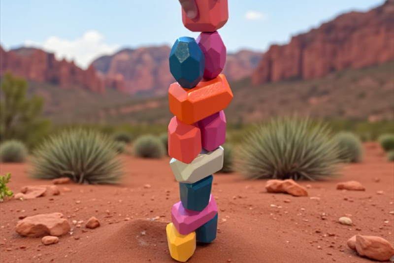 Bunmo wooden stacking blocks inspired by Seven Magic Mountains
