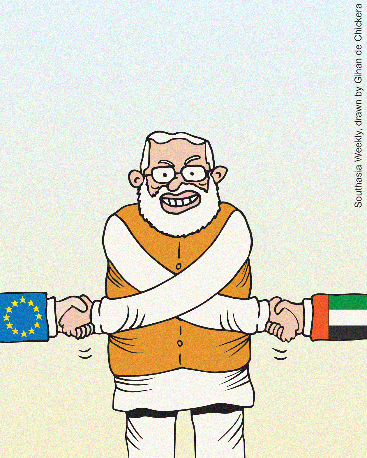 Modi shaking hands with Europe and UAE