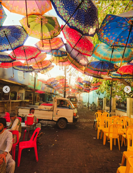 Street full of umbrellas