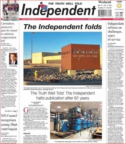 The Independent newspaper in Gallup, New Mexico folds after 62 years