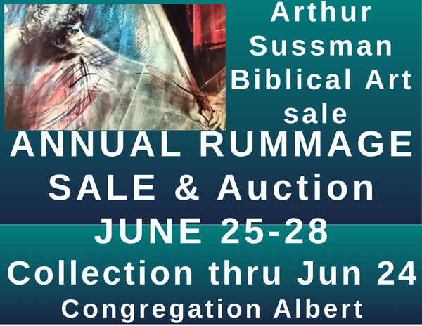 RUMMAGE SALE Collection starts JUNE 15-24; Opening Night JUNE 25 THURS. 5-8 pm with Auction, $4 entry fee;  Friday 9-2 pm ; Sunday 9-3; Mon 50% off 9-3 pm.
