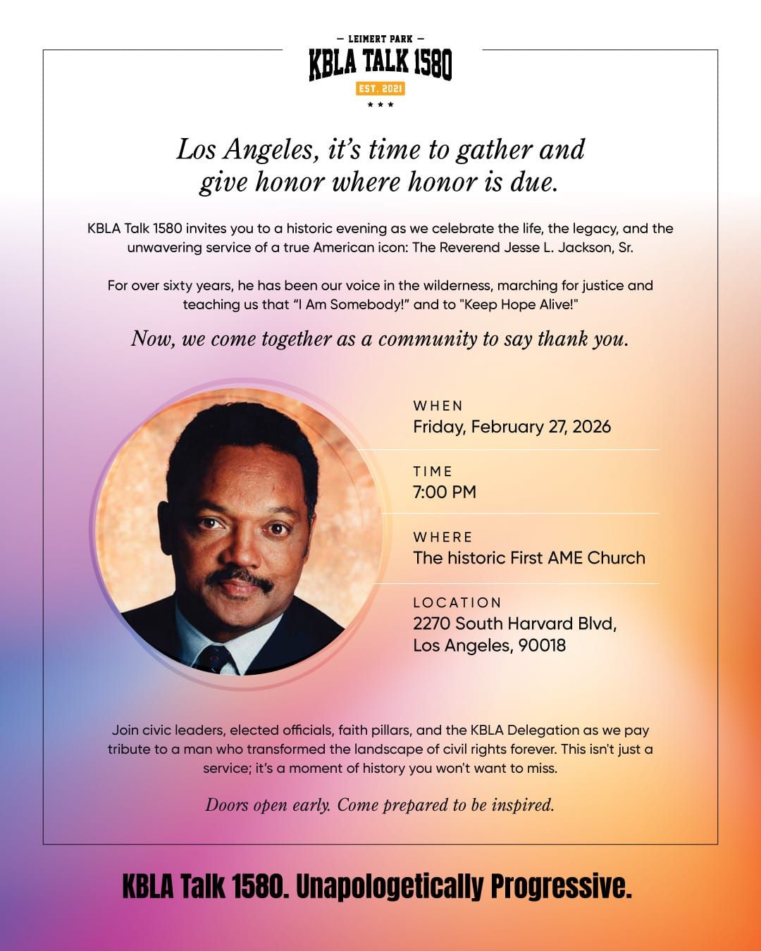 KBLA 1580: Special Event to Honor the Life of Rev. Jesse L. Jackson, Sr.