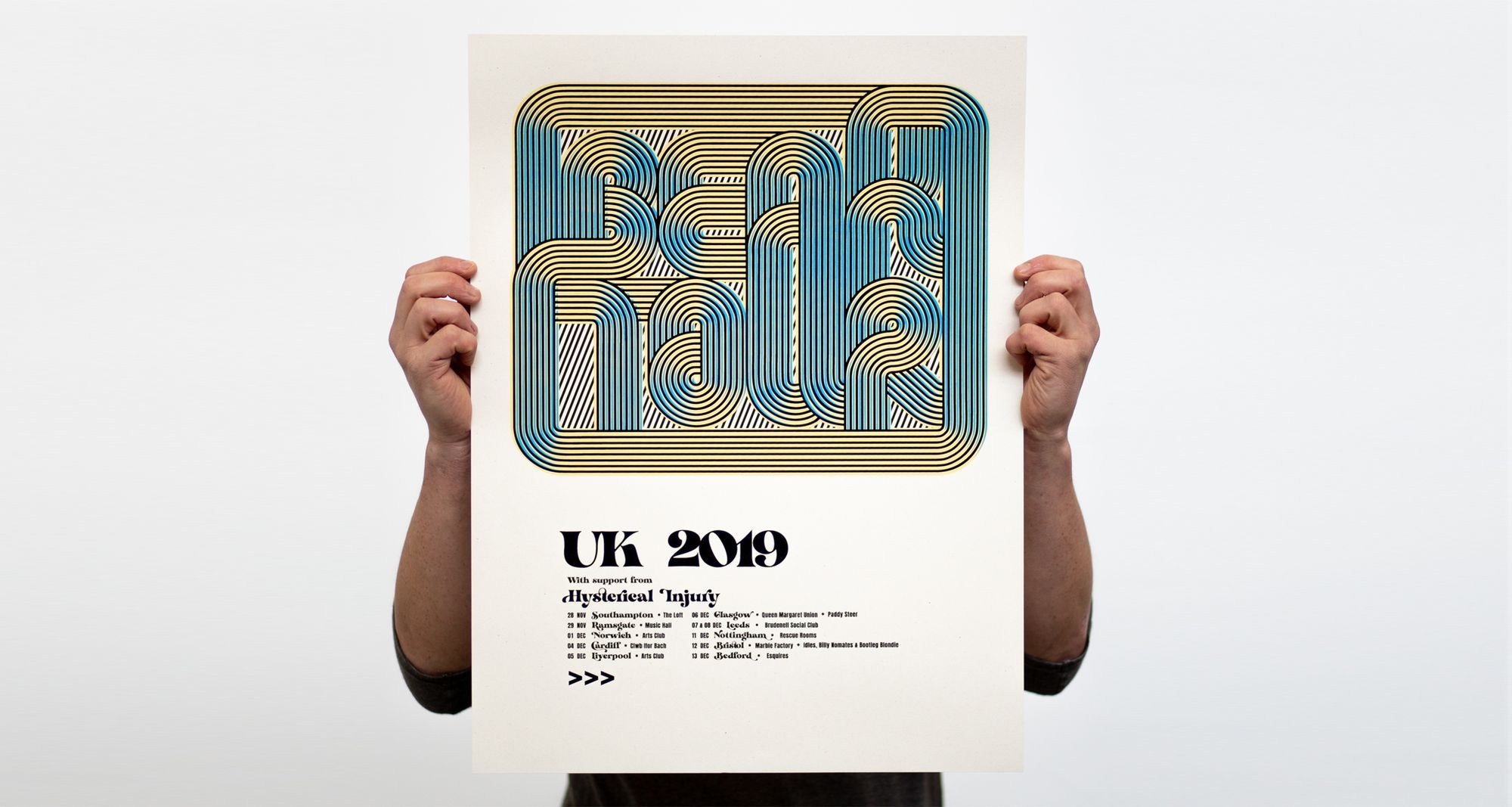 BEAK> UK tour 2019 posters, designed and screen printed in-house at White Duck Editions.