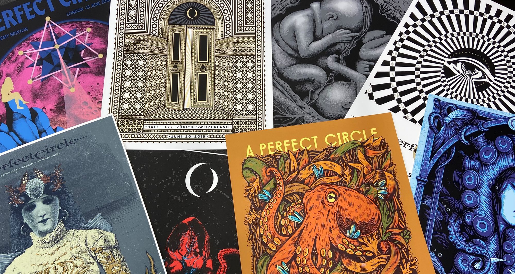 Posters for A Perfect Circle’s 2018 European Tour.