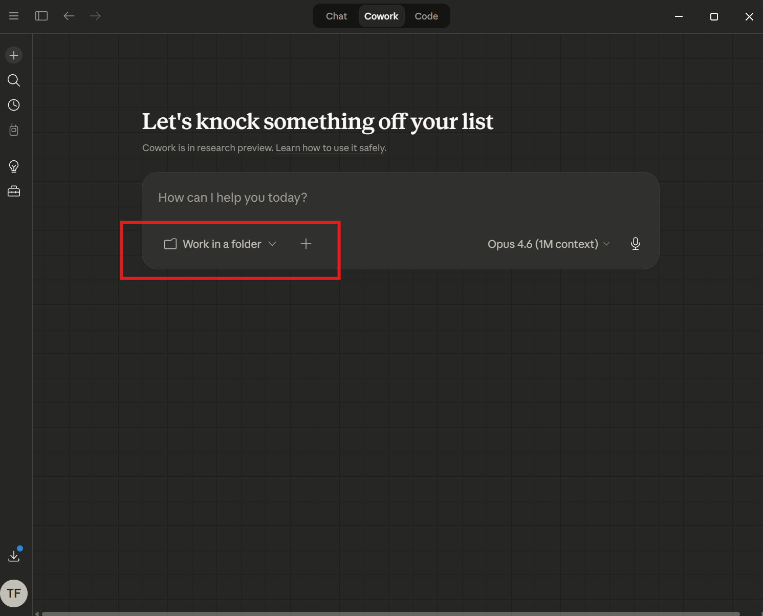 Claude Desktop Cowork mode — Work in a folder