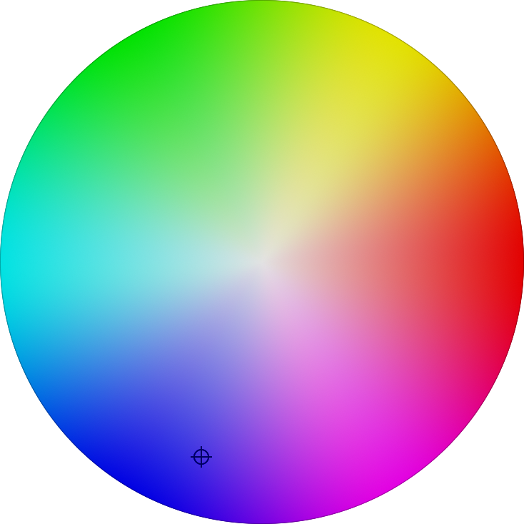 A color gradient wheel with purple indicated with a black reticle
