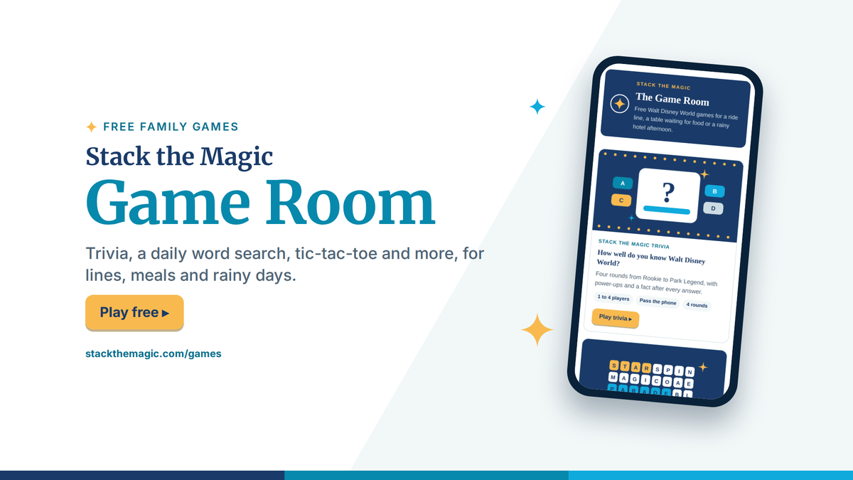 The Stack the Magic Game Room: free games for a Walt Disney World trip, shown on a phone