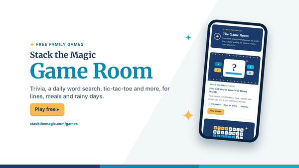 The Stack the Magic Game Room: free games for a Walt Disney World trip, shown on a phone