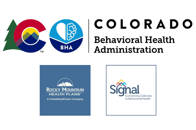 Logos from The Colorado Behavioral Health Administration, Rocky Mountain Health Plans & Signal 
