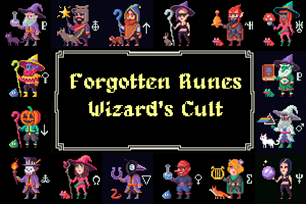 Pixelated Wizards from the Forgotten Runes Wizard's Cult