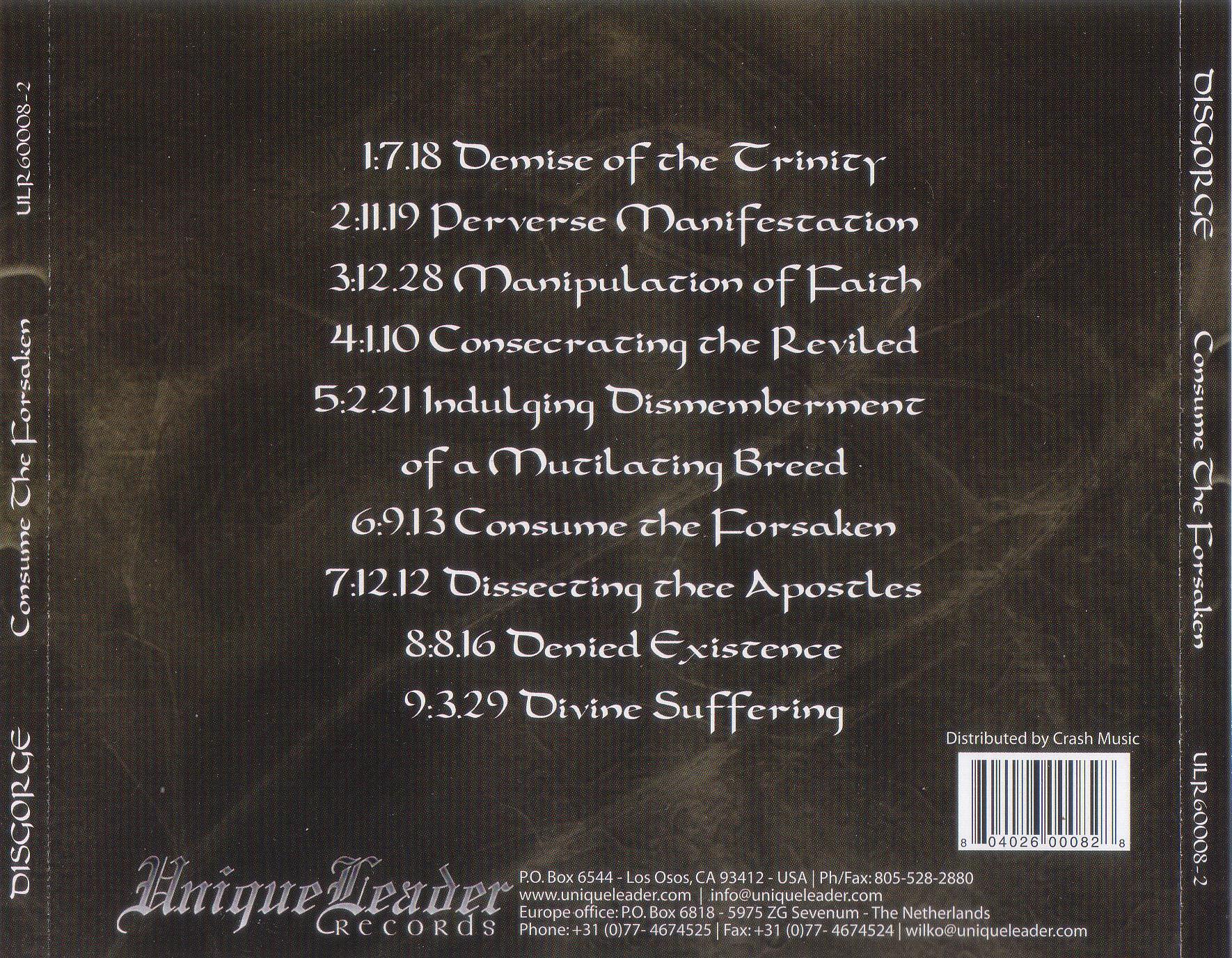 Disgorge - Consume The Forsaken - Back