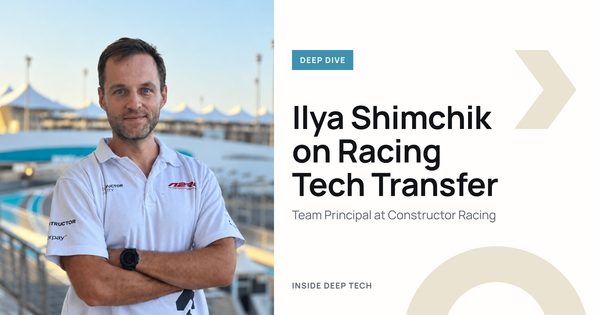 Ilya Shimchik at a racetrack for an Inside Deep Tech Deep Dive on racing technology transfer.