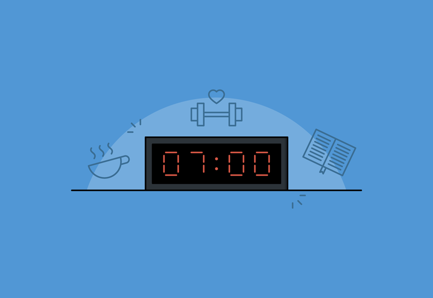 Cartoon of a digital alarm clock whose display reads 07:00