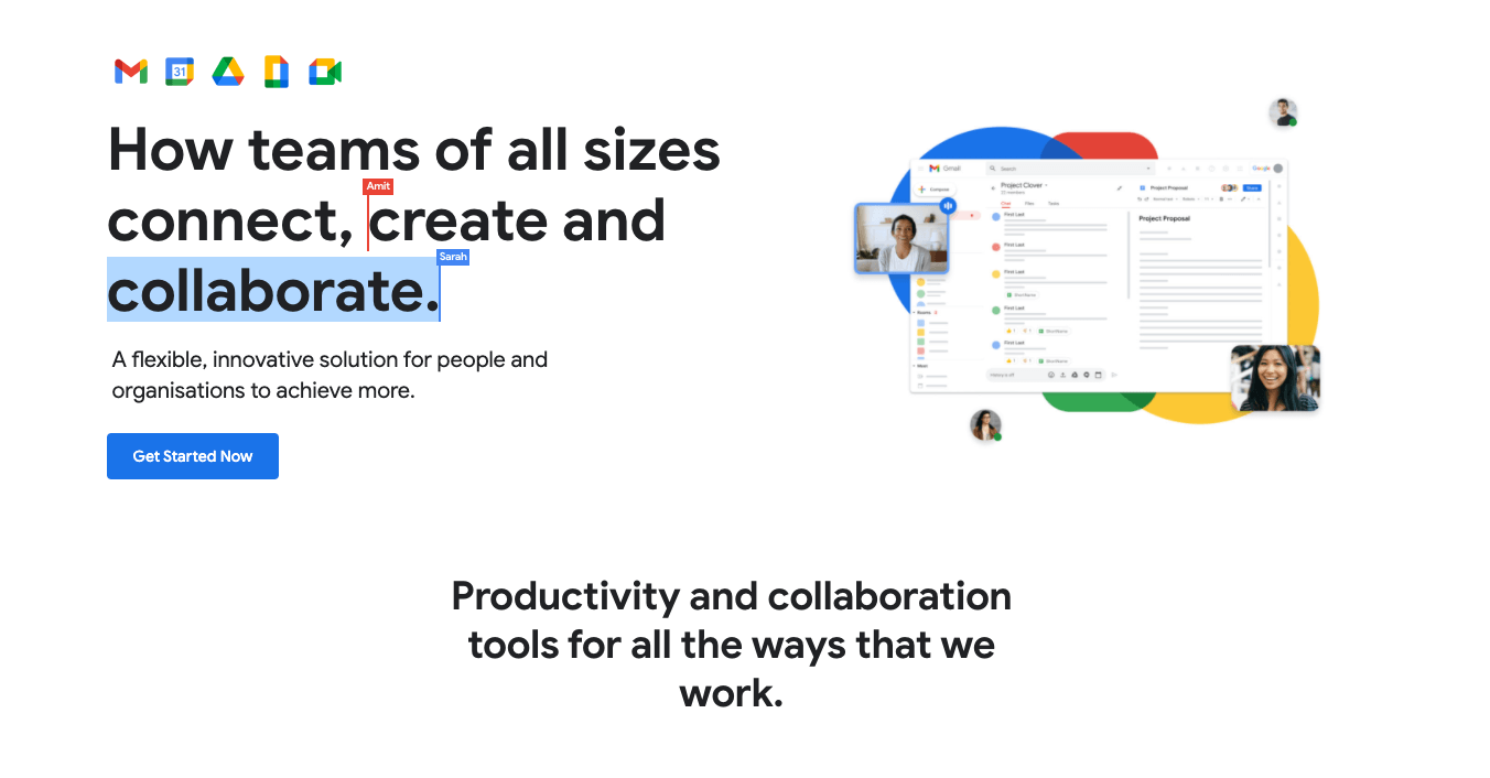 The Google Workplace homepage