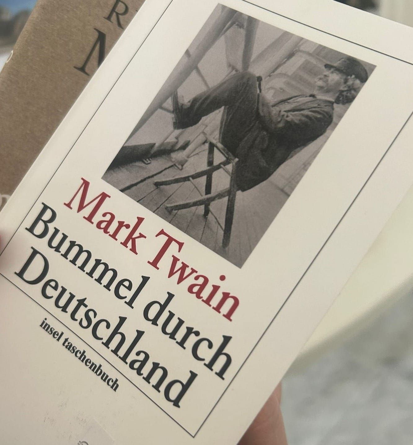 Bild zeigt die Vorderseite des Buchs Bummel durch Deutschland von Mark Twain, das die Autorin im Dom zu St. Blasien gekauft hat.
