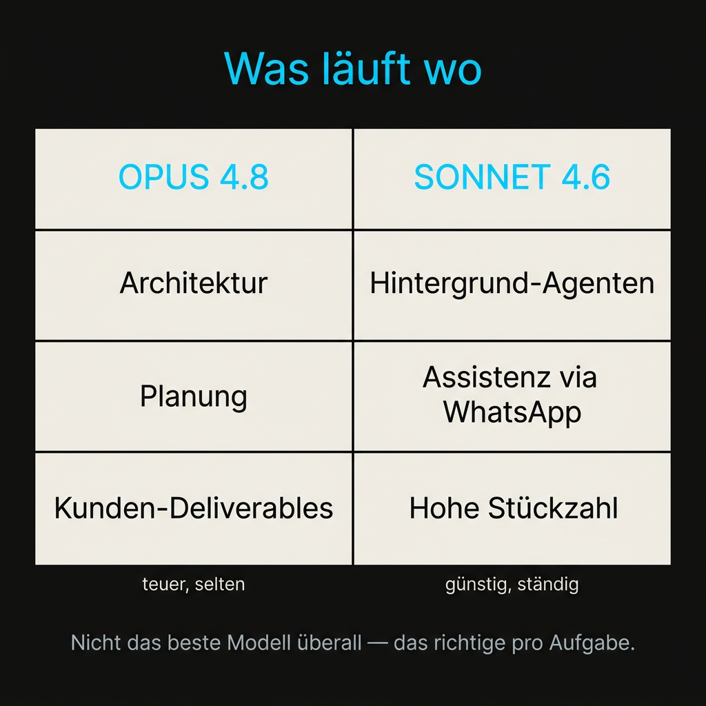 Was laeuft wo - Opus 4.8 vs Sonnet 4.6