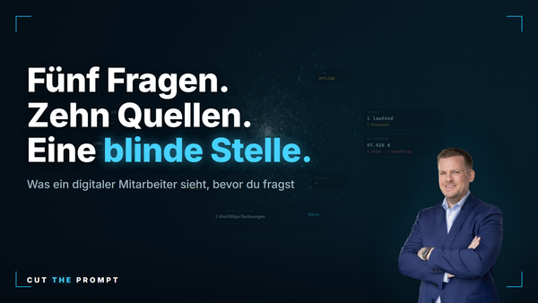 Fünf Fragen. Zehn Quellen. Eine blinde Stelle. — Till Oberhummer vor dem dunklen Cockpit seines Agentic OS