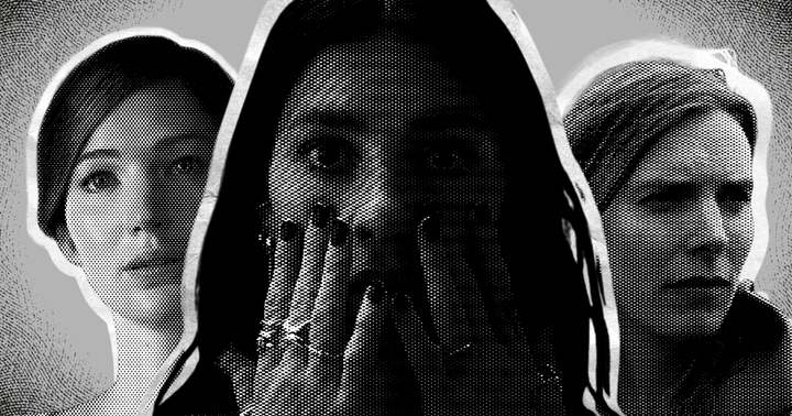 Three women in grey scale look shocked and confuse