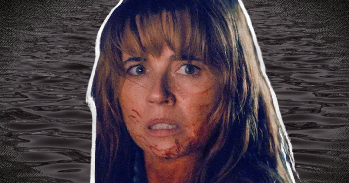 Image of Linda Cardellini as Pamela Voorhees on a dark background of water