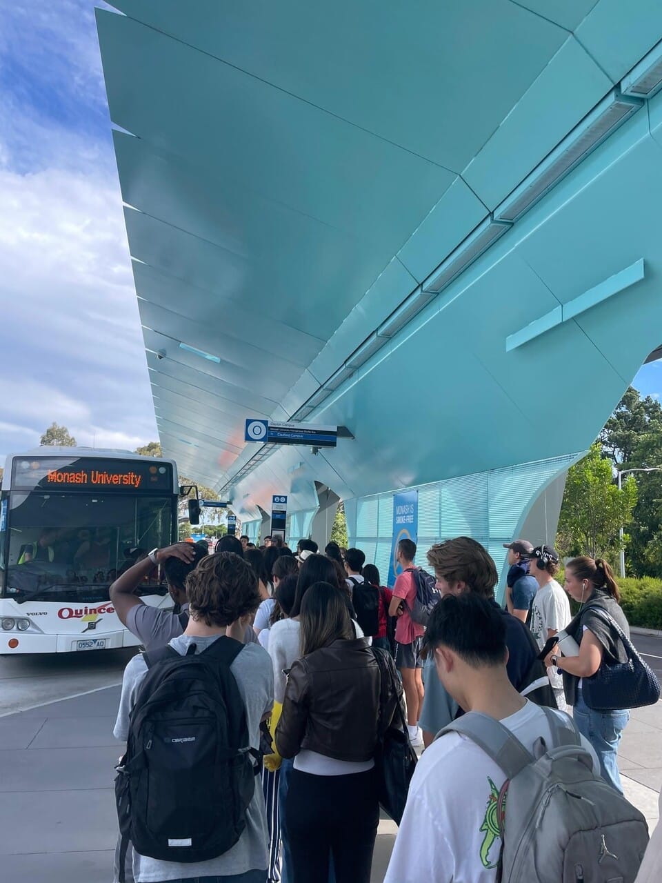 Long queues for intercampus shuttle buses is Monash’s alternative for students. Photo: Carina Griffin