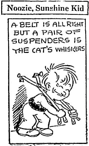 Cartoon of a boy using a pair of suspenders as an exercise device