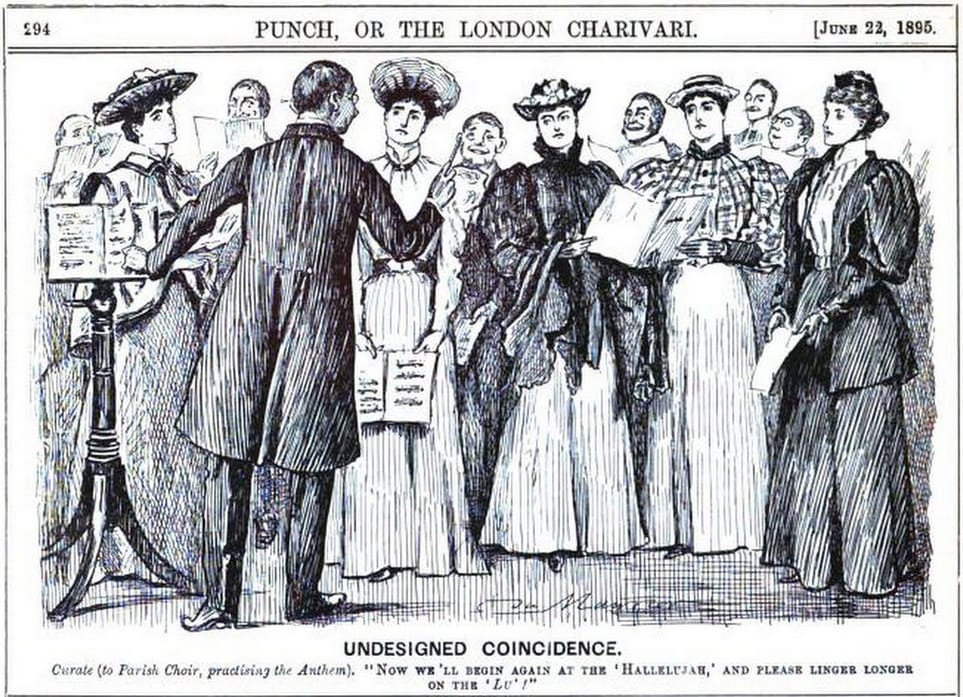 1895 Punch cartoon that makes a pun on “lu / loo.’