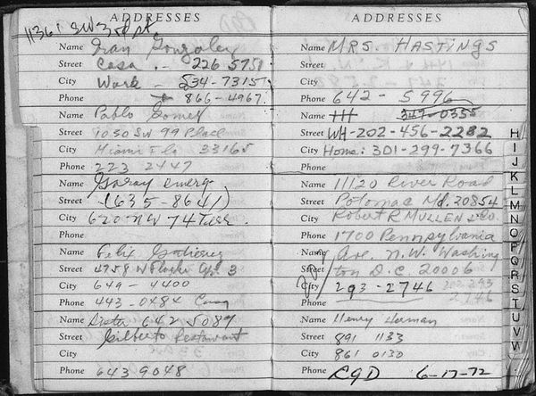 Photo of two pages from an address book