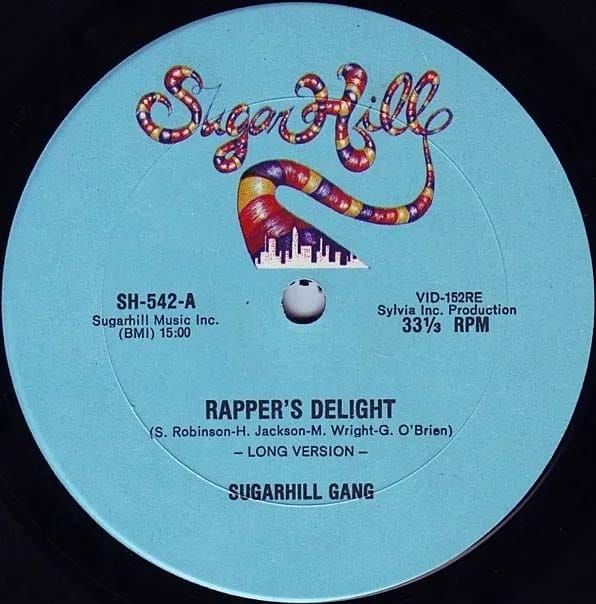 Record label of the single “Rapper’s Delight” by Sugar Hill Gang, 1979