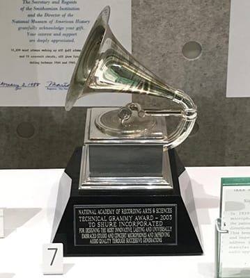 Photo of a Grammy statuette depicting a gramophone