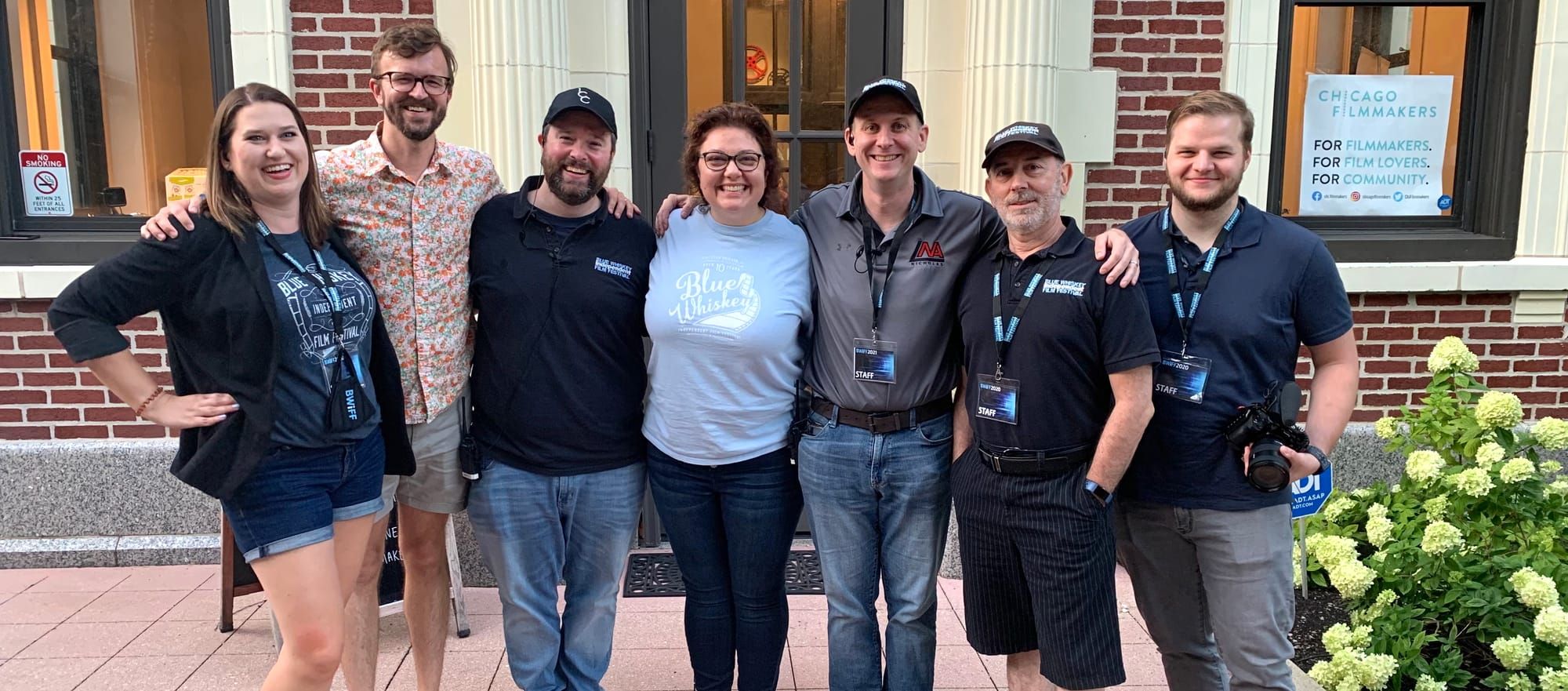 Blue Whiskey Independent Film Festival Team Outside Chicago Filmmakers for BWiFF 2021