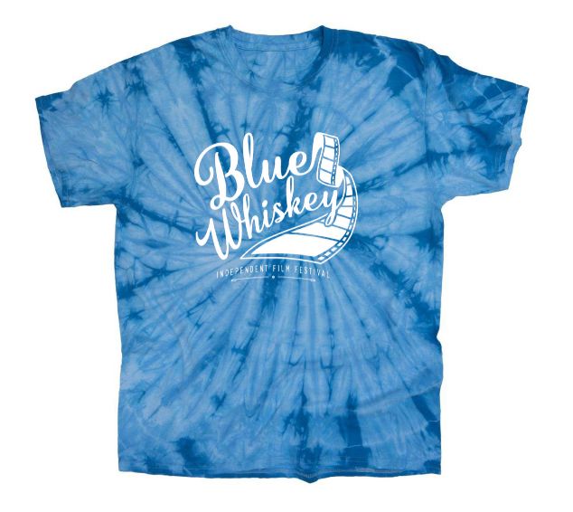 Blue Whiskey Independent Film Festival Tie Dye Tee with Light and Dark Blue Swirl