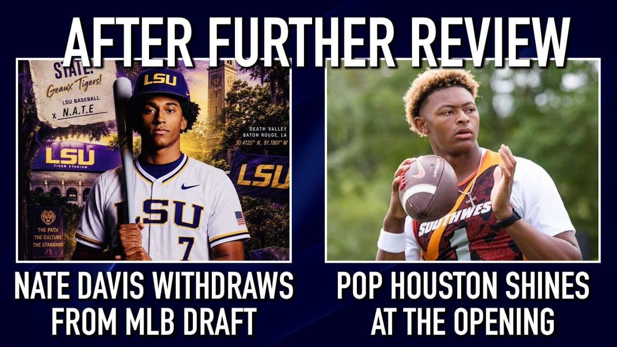 Nathaneal “Nate” Davis, the elite outfield signee in LSU’s 2026 baseball class, withdrew from the MLB Draft…