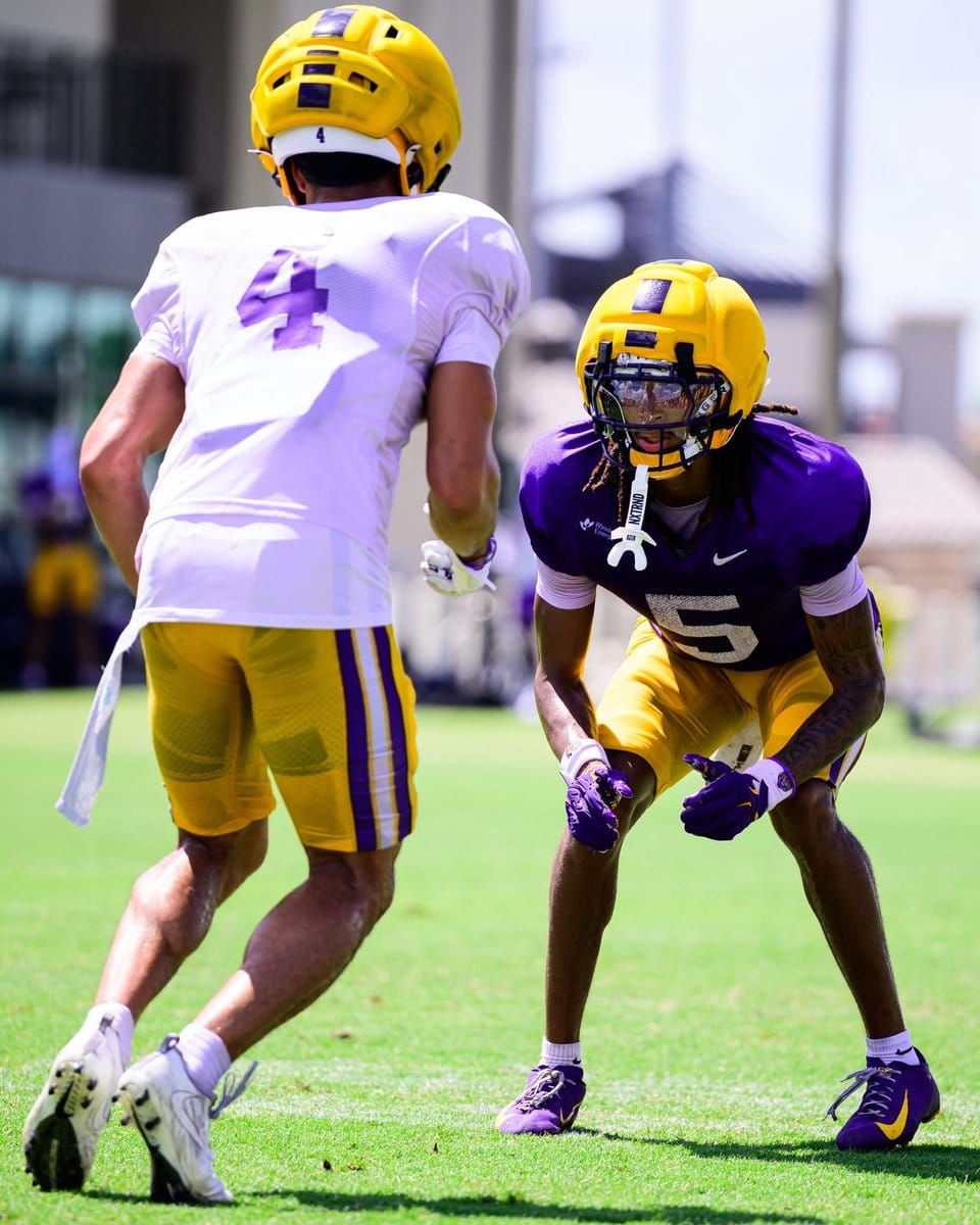 LSU cornerback DJ Pickett was pictured wearing No. 5 in the first camp photo release